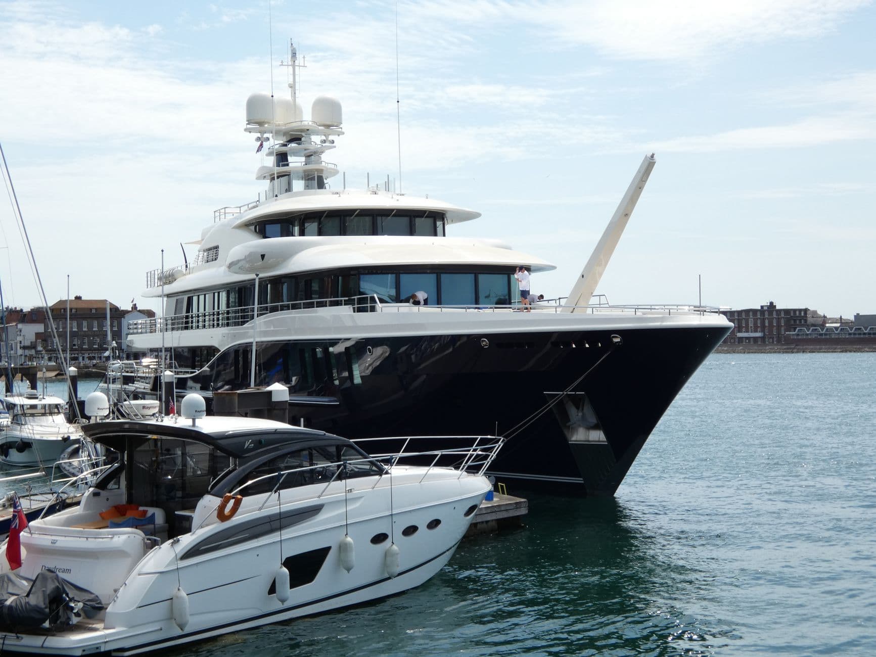 140-foot tri-deck superyacht rental at Dubai Harbour for large events